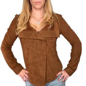 BCBG MAZAZRIA Suede Feel Cropped Jacket Brown‎ Fall Collared with Pockets
